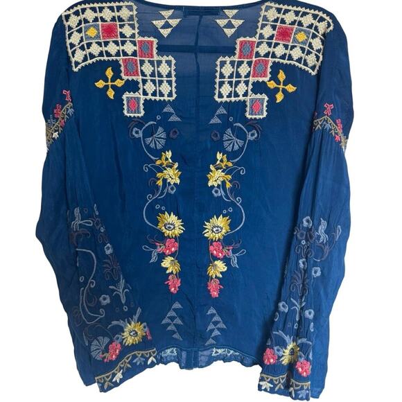 Johnny Was Navy Floral Embroidered Top - Picture 10 of 15
